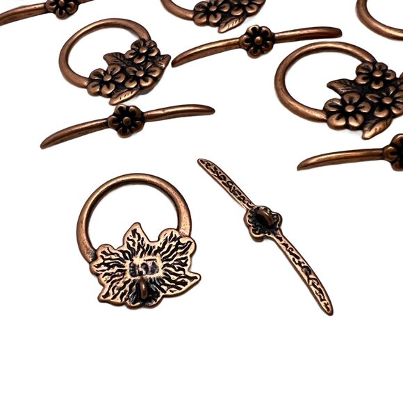 10 Toggle Clasps Flower Antique Copper Tone Jewelry Making Supplies Destash - Picture 3 of 7